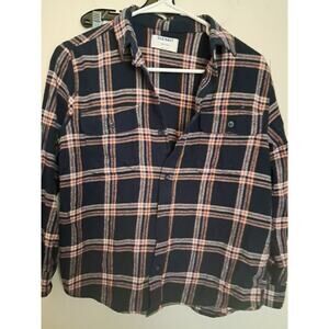 Old Navy Childs Flannel Shirt Navy Plaid Size Large (10-12)